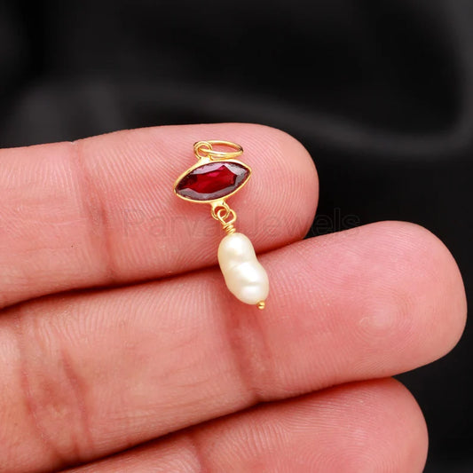 Natural Garnet Pearl Charm, Solid 18k Gold Charm, Pearl Charm Pendant, Garnet Birthstone Charm Necklace, Handmade Gold Charm, Gift For Her