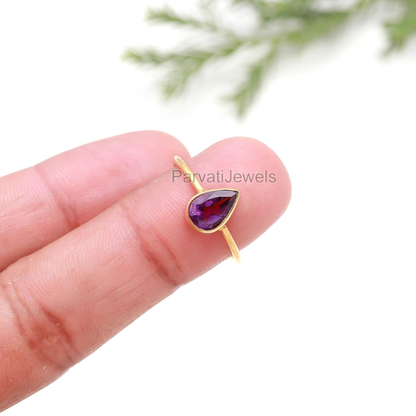 Natural Amethyst Pear Shaped Gold Ring, Handmade Gold Ring, 18k Solid Gold Ring, Gift For Her, Dainty Gold Ring, Minimalist Gold Ring
