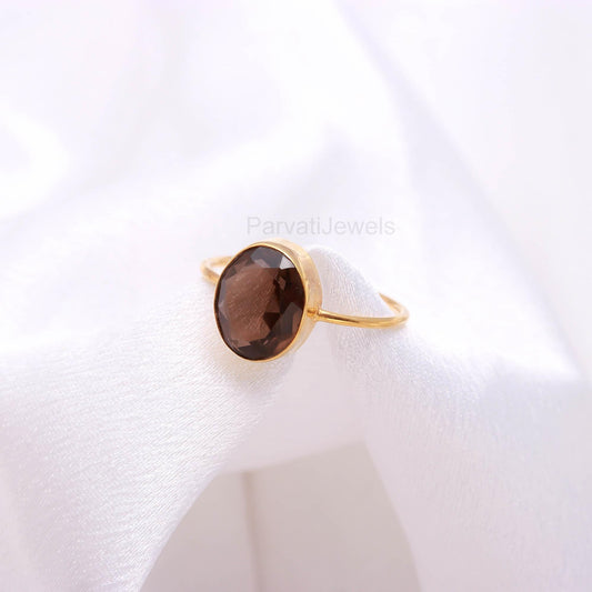 AA Natural Smoky Gold Ring, Dainty Gold Ring, 18K Solid Gold Ring, Handcrafted Ring, November Birthstone, Smoky Gold Ring, Custom gold Ring