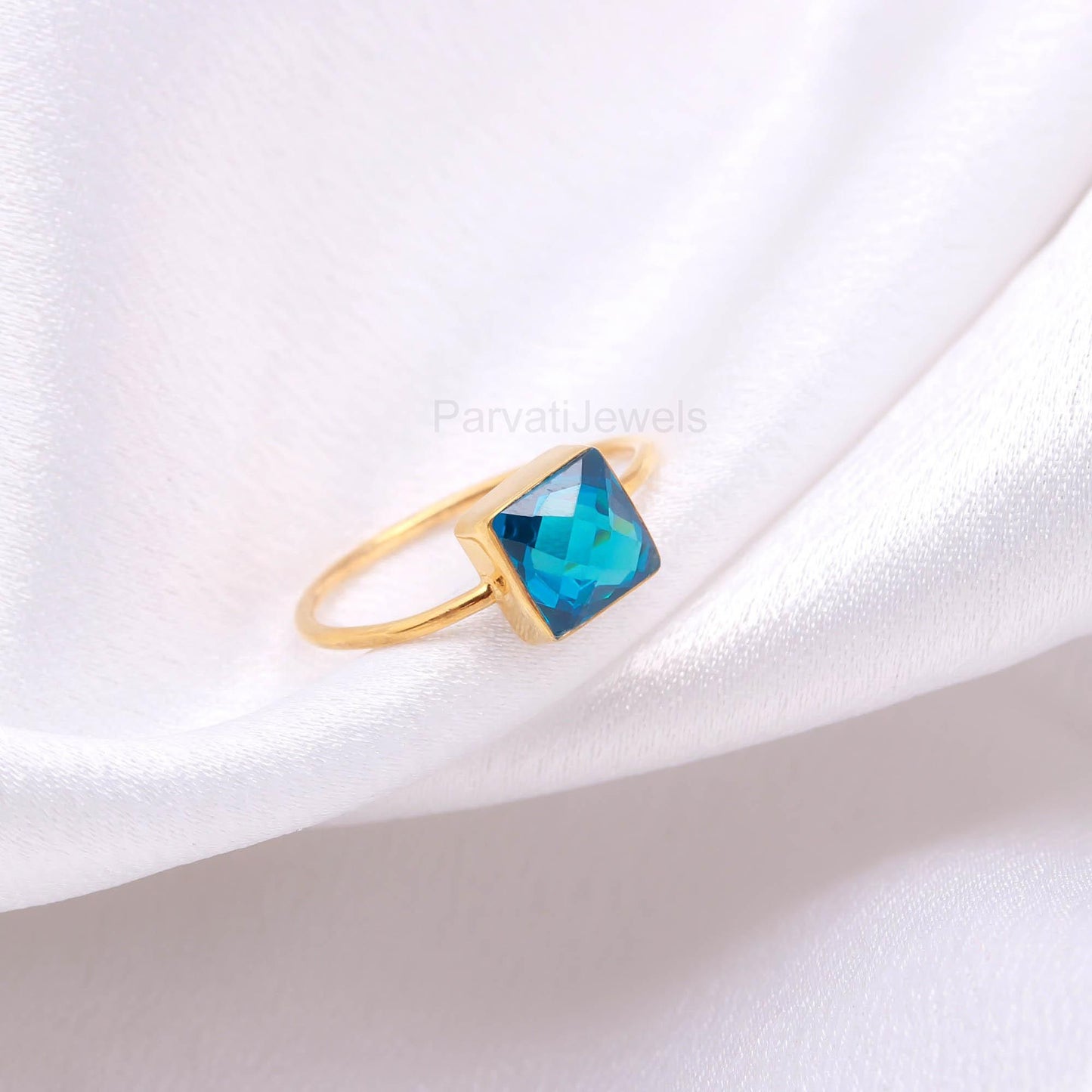 AA Lab Created London Blue Topaz Gold Ring, 18K Solid Gold Ring, Handmade Gold Ring, December Birthstone, Gift for her, Dainty Gold Ring