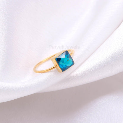 AA Lab Created London Blue Topaz Gold Ring, 18K Solid Gold Ring, Handmade Gold Ring, December Birthstone, Gift for her, Dainty Gold Ring