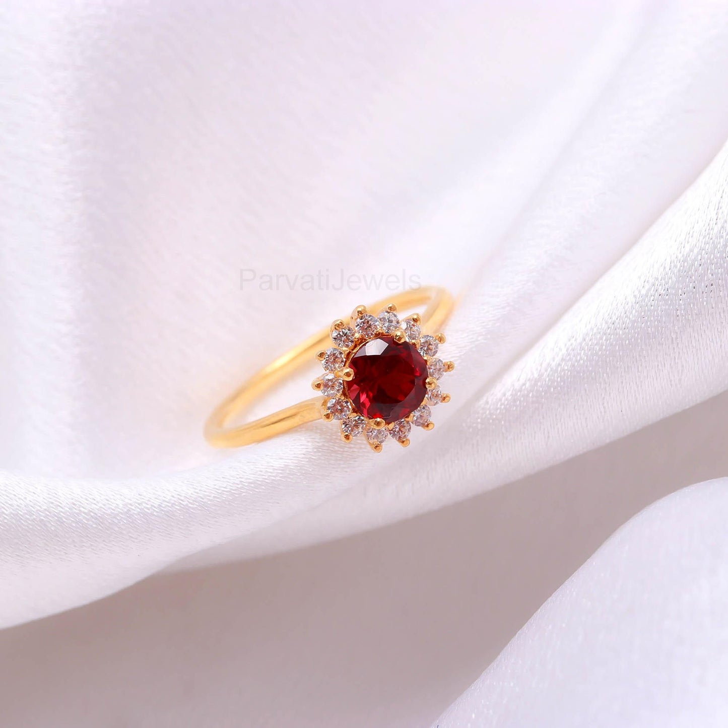 AA Natural Garnet With Diamond Gold Ring,14K Solid Gold Ring, Handmade Diamond Ring, Dainty Gold Ring, January Birthstone Ring, Gift for her