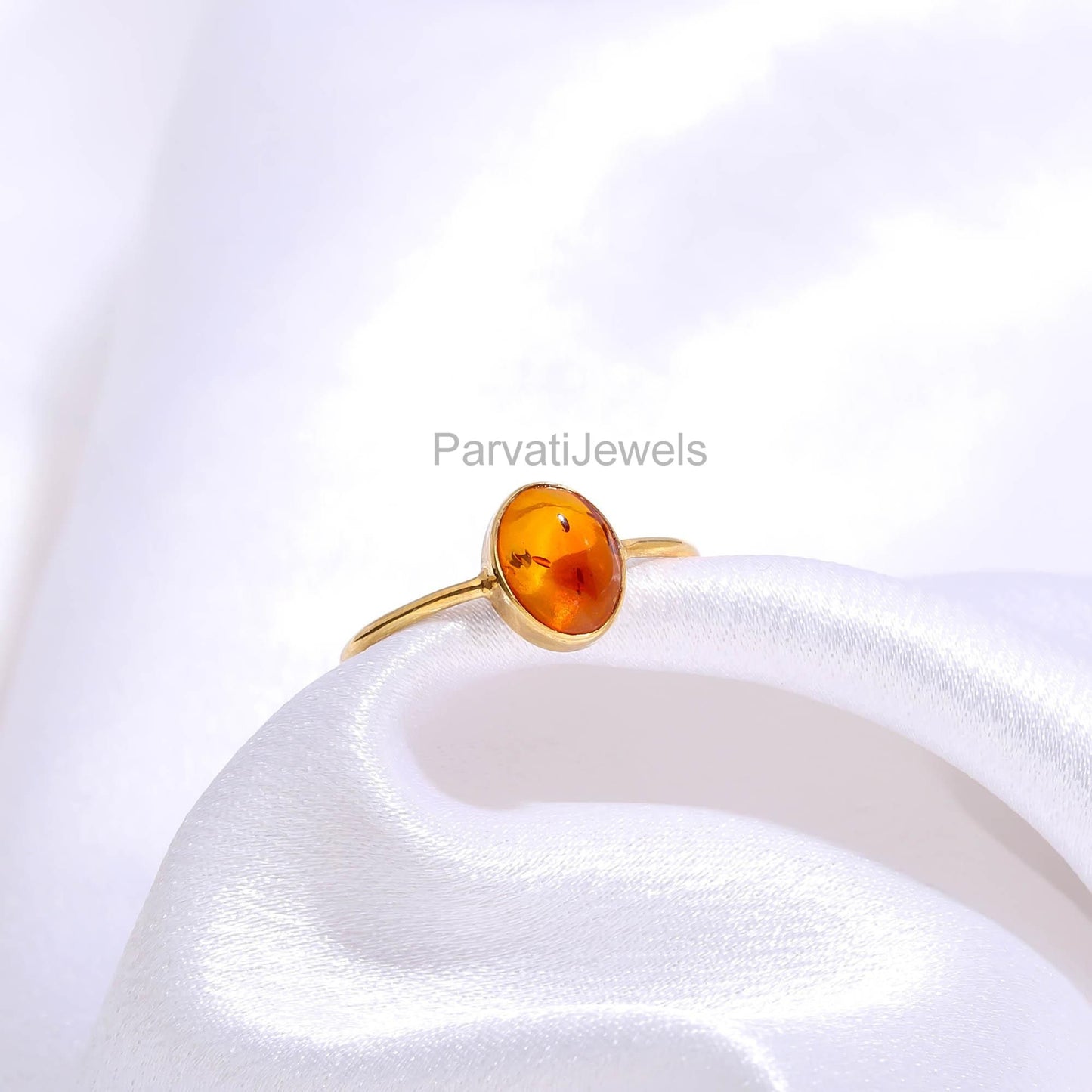 Natural Amber Oval Ring, 18K Solid Gold Ring, Yellow Amber Gold Ring, November Birthstone, Handmade Ring, Minimalist Gold Ring, Dainty Ring