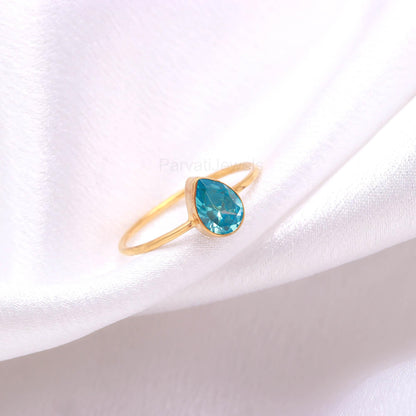 AA Natural Blue Topaz Gold Ring, 18K Solid Gold Ring, Dainty Gold Ring, Handmade Gold Ring, December Birthstone, Gift for her