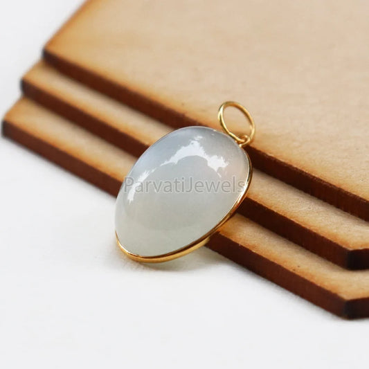 Natural Gray Huge Moonstone Charm, 18k Solid Gold Charm, Natural Moonstone Charm, Gold Charm, Charm Necklace, Handmade Gold Charm