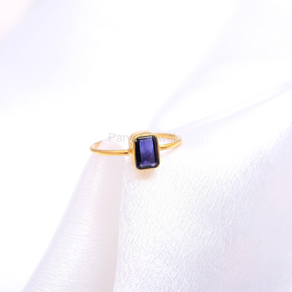 Natural Iolite Sapphire Gold Ring, 18k Solid Gold Ring, Handmade Gold Ring, Engagement Ring, Wedding Ring, Handmade Gold Ring,