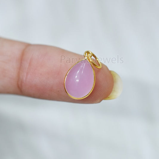 Natural Pink Chalcedony Solid Gold 18K Charm, 18k Solid Gold Charm, Tear Drop Shape Chalcedony Gold Charm Pendant, Handmade Charm For Gifting