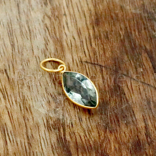 Natural Green Amethyst Charm, 18k Solid Gold Charm, Natural Green Amethyst Charm, Gold Charm, Charm Pendant, Charm Necklace, Handmade Gold Charm