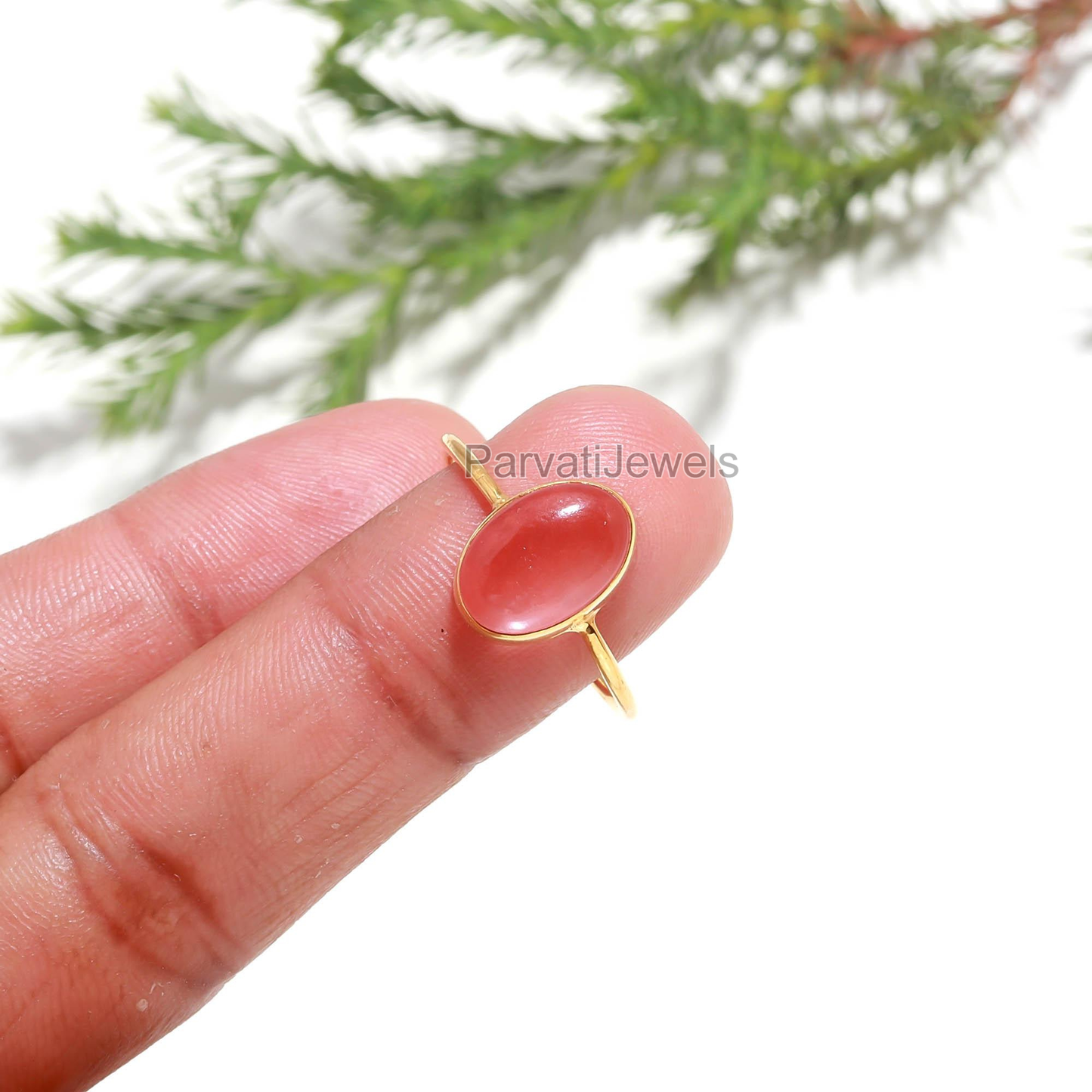 Genuine Cherry Quartz Gold Ring, Handmade Gold Ring, Gift for her, 18K Solid Gold Ring, Dainty Gold Ring, Minimalist Gold Ring