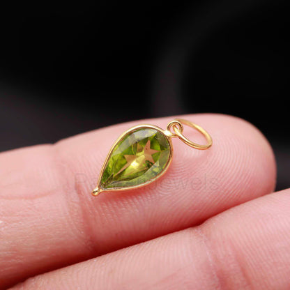 Natural Peridot Charm, Solid 18k Gold Charm, Peridot Pear Charm, Gold Charm Pendant, Charm Necklace, Handmade Gold Charm, Charm Pendant,