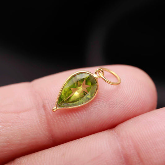 Natural Peridot Charm, Solid 18k Gold Charm, Peridot Pear Charm, Gold Charm Pendant, Charm Necklace, Handmade Gold Charm, Charm Pendant,