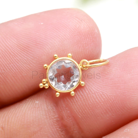 Natural Clear Quartz Charm, 18k Solid Gold Charm, Clear Quartz Charm, Gold Charm, Quartz Charm Pendant, Charm Necklace, Handmade Gold Charm