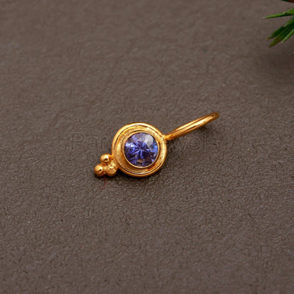 Natural Tanzanite Charm, Solid 18k Gold Charm, Handmade Gold Charm, December Birthstone Charm, Tanzanite Dainty Charm, Minimalist Pendant
