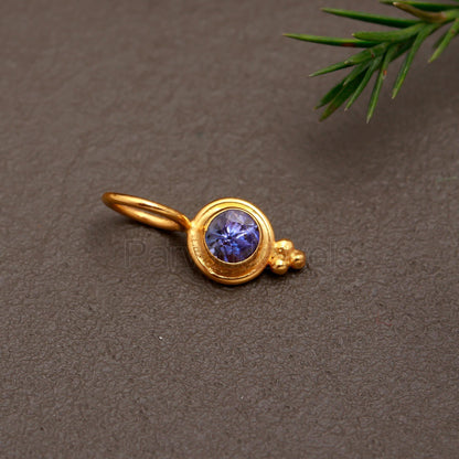 Natural Tanzanite Charm, Solid 18k Gold Charm, Handmade Gold Charm, December Birthstone Charm, Tanzanite Dainty Charm, Minimalist Pendant