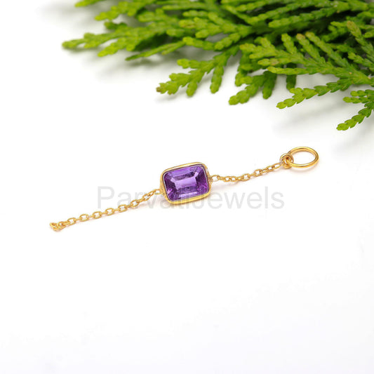 Natural Amethyst Charm, 18k Solid Gold Charm, Amethyst Chain Charm, Gold Charm, Chain Link Pendant, Charm Necklace, Handmade Gold Pendant