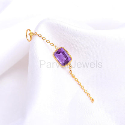 Natural Amethyst Charm, 18k Solid Gold Charm, Amethyst Chain Charm, Gold Charm, Chain Link Pendant, Charm Necklace, Handmade Gold Pendant