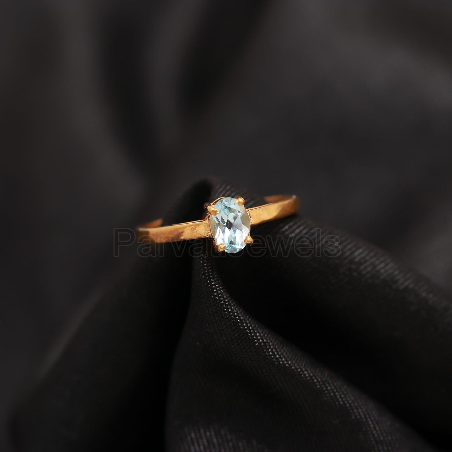 Natural Blue Topaz Silver 14k Gold Vermeil Ring and Earrings, Russian Lock Set Handmade Jewelry, Engagement Ring, Gift for her