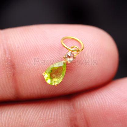 Natural Peridot Rose Cut Diamond Charm, Solid 18k Gold Charm, Natural Peridot Charm, Gold Charm Pendant, Charm Necklace, Handmade Gold Charm