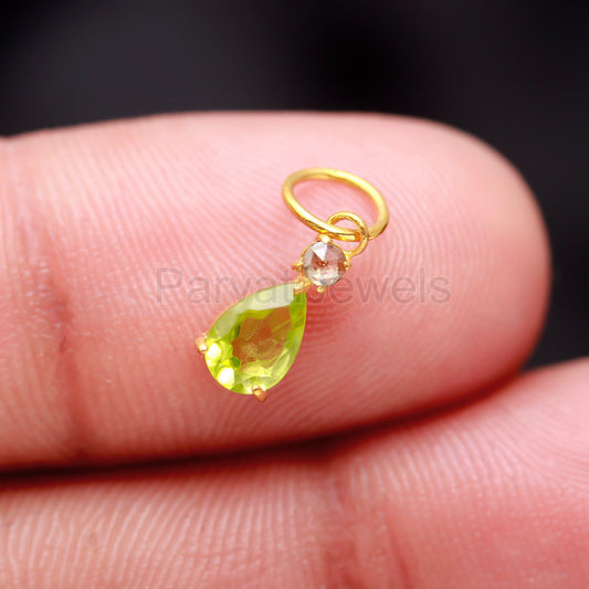 Natural Peridot Rose Cut Diamond Charm, Solid 18k Gold Charm, Natural Peridot Charm, Gold Charm Pendant, Charm Necklace, Handmade Gold Charm