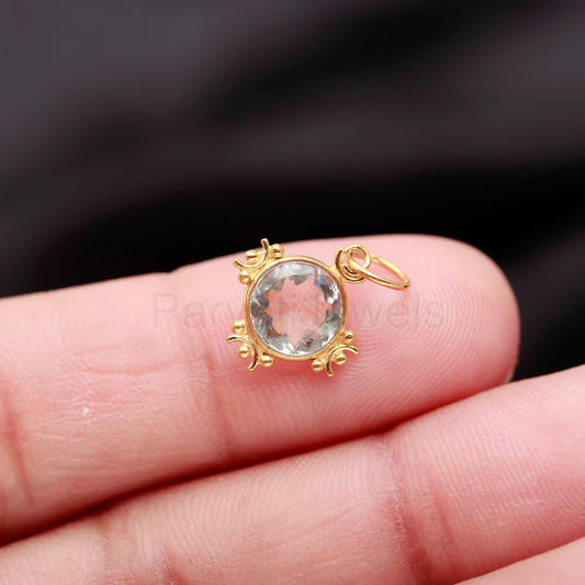 Natural Green Amethyst Charm, Solid 14K & 18K Gold Charm, Green Amethyst Charms, Gold Charm, Charm Pendant, Handmade Charm, Charms Necklace