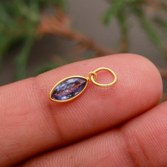 Natural Tanzanite Charm, Solid 18k Gold Charm, Handmade Gold Charm, December Birthstone Charm, Tanzanite Charm, Minimalist Charm Pendant