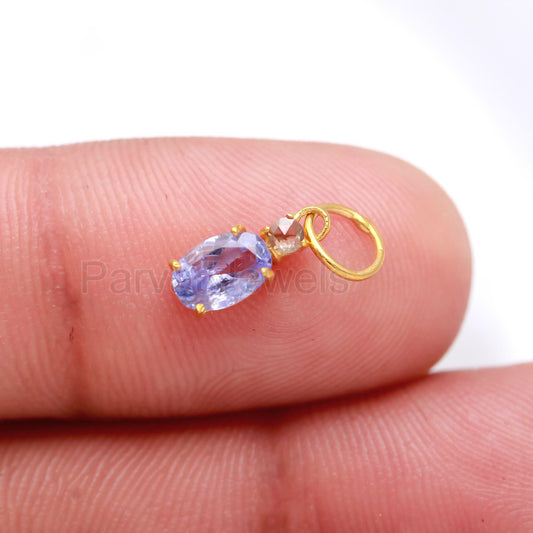 AA Natural Tanzanite & Natural Rose Cut Diamond Charm, Solid 18k Gold Charm, Handmade Charm, December Birthstone Charm, Tanzanite Charm, 18K