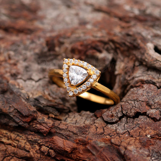 AA Natural Moissanite Gold Ring, 14K Solid Gold Ring, Moissanite Trillion Gold Ring, Wedding Gift, Handmade Ring, Gift for her,