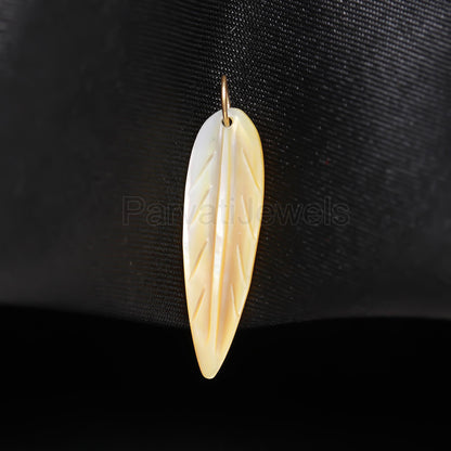 Natural Mother of Pearl Charm, 18k Solid Gold Charm, Mother of Pearl Leaf Charm, Pearl Charm Necklace, Charm Pendant, Handmade Gold Charm