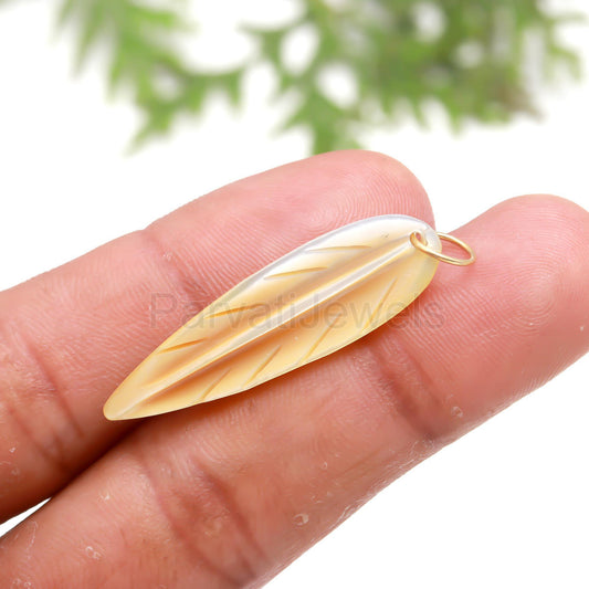 Natural Mother of Pearl Charm, 18k Solid Gold Charm, Mother of Pearl Leaf Charm, Pearl Charm Necklace, Charm Pendant, Handmade Gold Charm