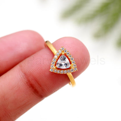AA Natural Moissanite Gold Ring, 14K Solid Gold Ring, Moissanite Trillion Gold Ring, Wedding Gift, Handmade Ring, Gift for her,