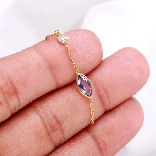 AA Natural Tanzanite With Moissanite Charm, Solid 18k Gold Charm, Handmade Charm, December Birthstone Charm, Tanzanite Charm, Gold Pendant