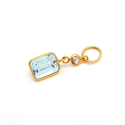 Natural Blue Topaz Rose Cut Diamond Charm, Solid 18k Gold Charm, Blue Topaz Charm, Gold Charm, Rose Cut Diamond Charm, Birthday Gift Charm