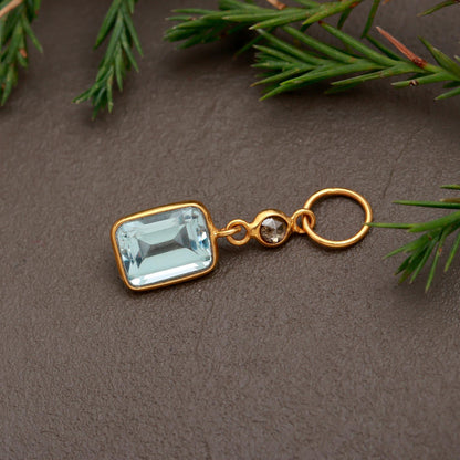 Natural Blue Topaz Rose Cut Diamond Charm, Solid 18k Gold Charm, Blue Topaz Charm, Gold Charm, Rose Cut Diamond Charm, Birthday Gift Charm