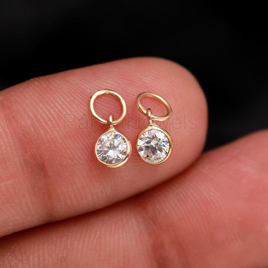 Natural Moissanite Round Solid 18k Gold Earrings, Gold Hoop Earrings, Moissanite Hoop Earrings, Handmade Hoop Earrings, Partywear Earrings