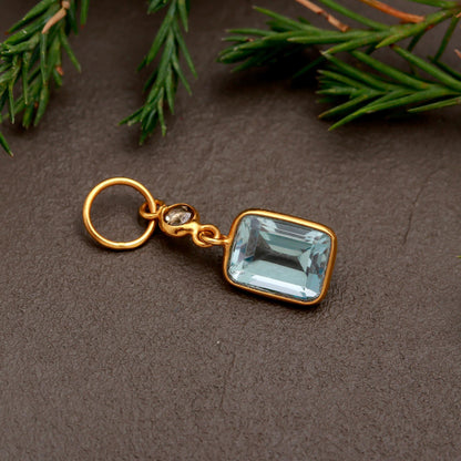 Natural Blue Topaz Rose Cut Diamond Charm, Solid 18k Gold Charm, Blue Topaz Charm, Gold Charm, Rose Cut Diamond Charm, Birthday Gift Charm