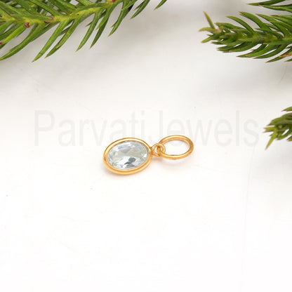 AA Blue Topaz Charm, 18k Solid Gold Charm, Natural Blue Topaz Charm, Charm Pendant, Charm Necklace, Handmade Gold Charm, gift for her,
