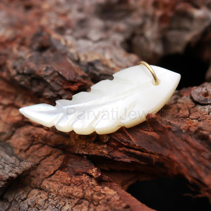 Natural Mother of Pearl Charm, 18k Solid Gold Charm, Mother of Pearl Wing Charm, Pearl Charm Necklace, Charm Pendant, Handmade Gold Charm