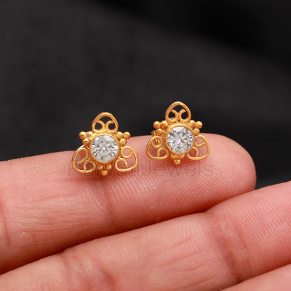 Natural Moissanite Earrings, Solid 14k Gold Stud Earrings, Gold Earring, Moissanite Stud Earrings, Handmade Gold Earrings, Partywear Earring