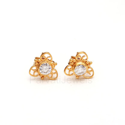 Natural Moissanite Earrings, Solid 14k Gold Stud Earrings, Gold Earring, Moissanite Stud Earrings, Handmade Gold Earrings, Partywear Earring