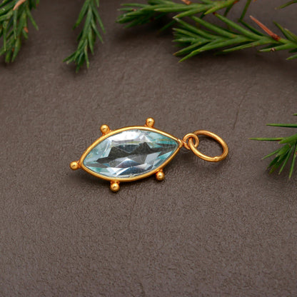 Natural Blue Topaz Charm, 18k Solid Gold Charm, Blue Topaz Charm, November Birthstone Charm, Charm Pendant, Charm Necklace, Handmade Charm,