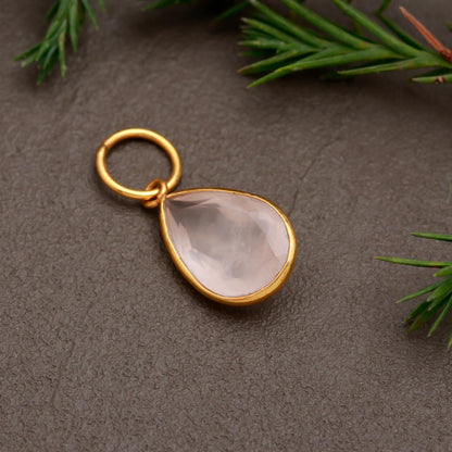 Natural Rose Quartz Charm, 18k Solid Gold Charm, Rose Quartz Charm, Gold Charm, Charm Pendant, Charm Necklace, Handmade Charm, Gift For Her