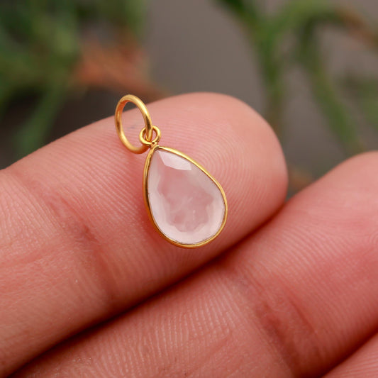 Natural Rose Quartz Charm, 18k Solid Gold Charm, Rose Quartz Charm, Gold Charm, Charm Pendant, Charm Necklace, Handmade Charm, Gift For Her