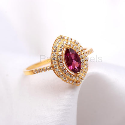 AA Natural Rhodonite Garnet and Diamond Gold Ring, 14K Solid Gold Ring, Diamond Ring, Gold Ring, January Birthstone Ring, Gift for her