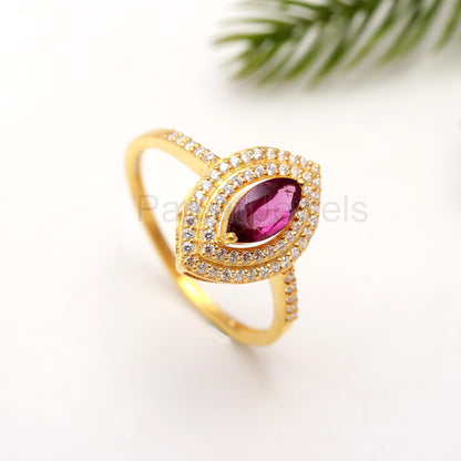 AA Natural Rhodonite Garnet and Diamond Gold Ring, 14K Solid Gold Ring, Diamond Ring, Gold Ring, January Birthstone Ring, Gift for her