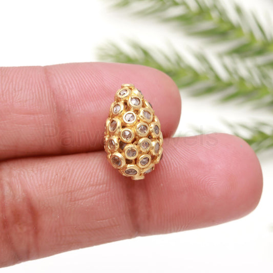 Natural Rosecut Diamond Beads, Rose Cut diamond, 18k Solid Gold Jewelry making Beads, 11x17mm, Gift for her, Jewelry Beads
