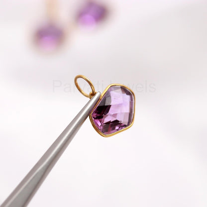 Natural Amethyst Earring Pendant Set, Fancy Shape Amethyst Dangle Earring, Solid 18K Gold Earring, Handmade Amethyst Jewelry, Gift for Her