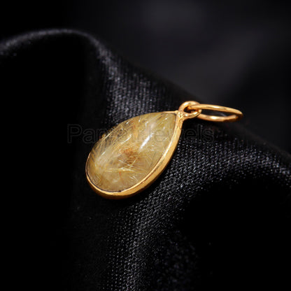 Natural Golden Rutile Charm, 18k Solid Gold Charm, Natural Golden Rutilated Quartz Charm, Gold Charm, Charm Pendant, Charm Necklace, SOLID 18K