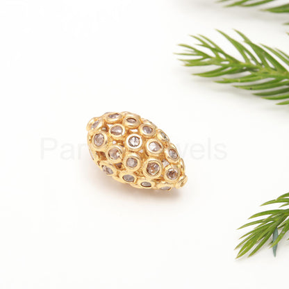 Natural Rosecut Diamond Beads, Rose Cut diamond, 18k Solid Gold Jewelry making Beads, 11x17mm, Gift for her, Jewelry Beads