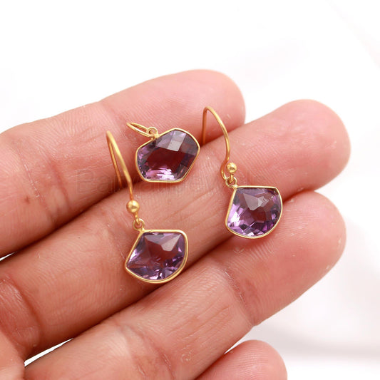 Natural Amethyst Earring Pendant Set, Fancy Shape Amethyst Dangle Earring, Solid 18K Gold Earring, Handmade Amethyst Jewelry, Gift for Her