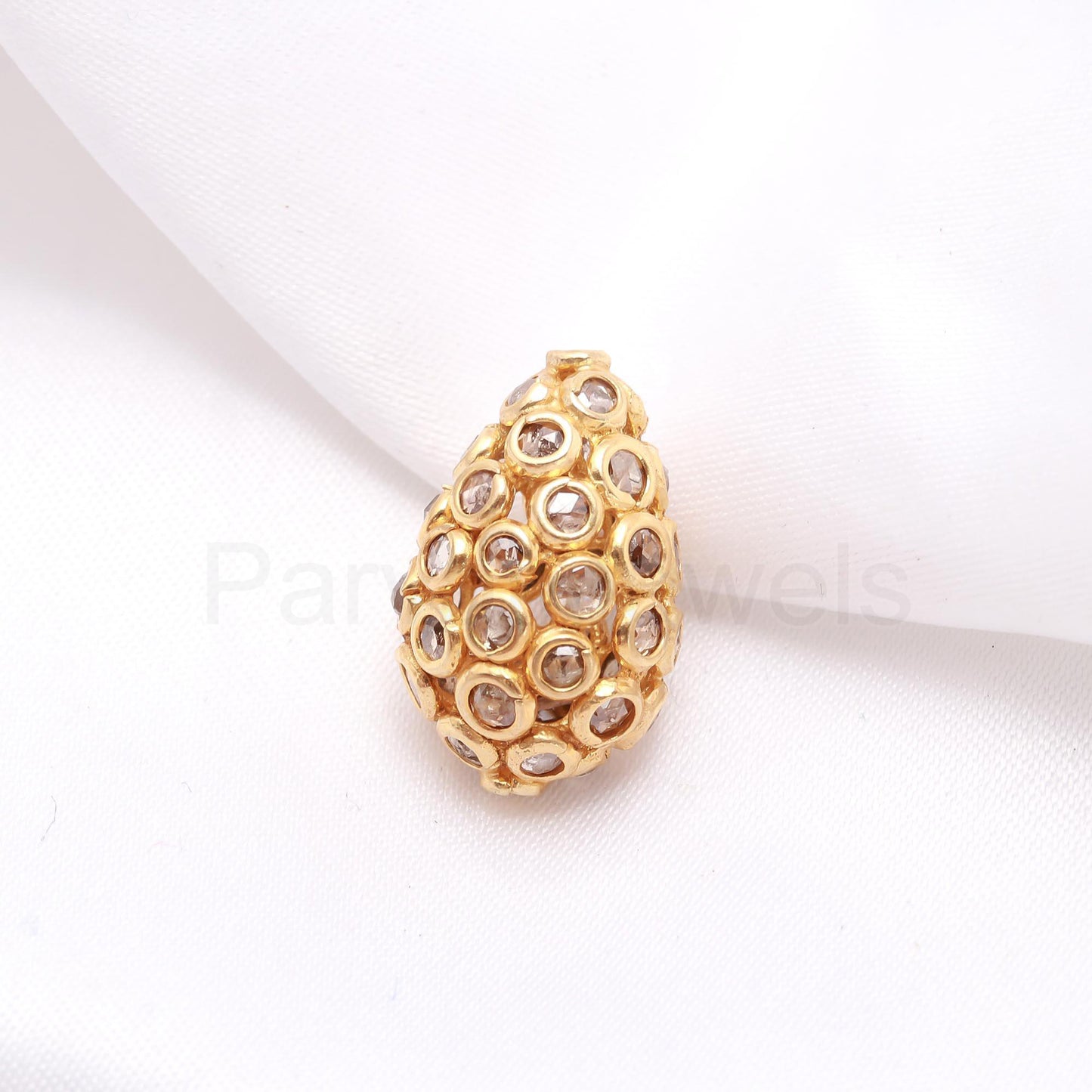Natural Rosecut Diamond Beads, Rose Cut diamond, 18k Solid Gold Jewelry making Beads, 11x17mm, Gift for her, Jewelry Beads